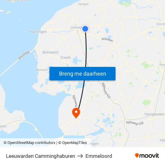 Leeuwarden Camminghaburen to Emmeloord map