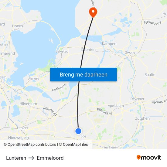 Lunteren to Emmeloord map