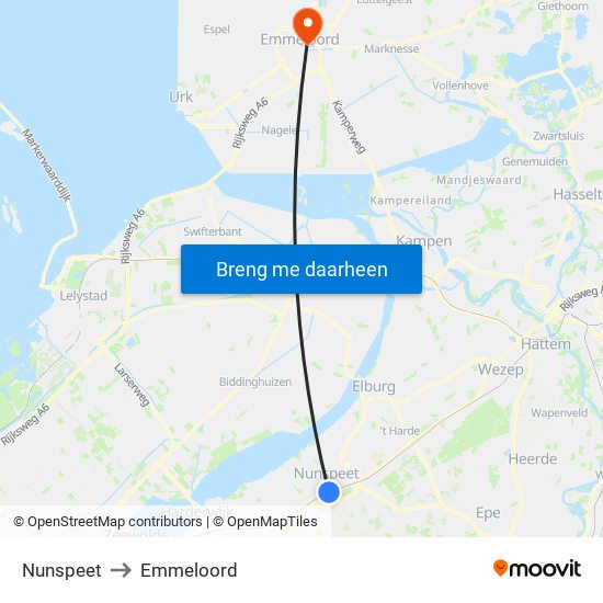 Nunspeet to Emmeloord map