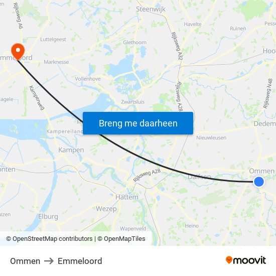 Ommen to Emmeloord map