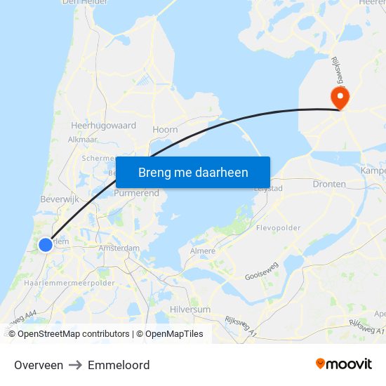 Overveen to Emmeloord map