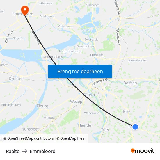 Raalte to Emmeloord map