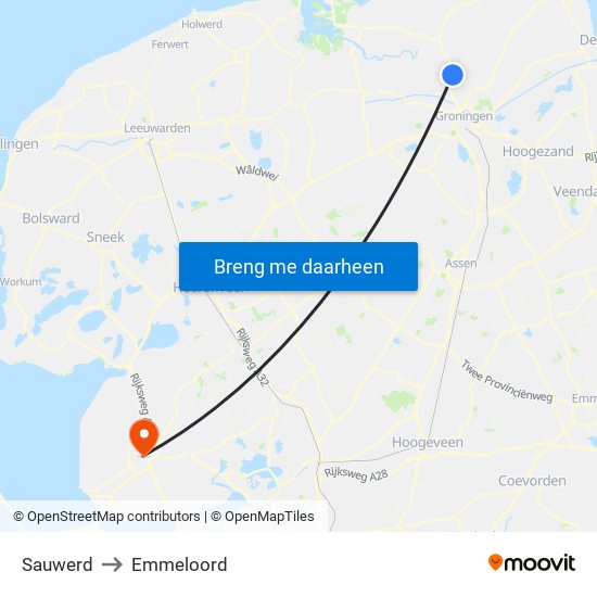 Sauwerd to Emmeloord map