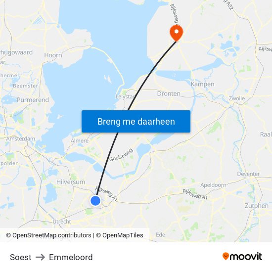 Soest to Emmeloord map