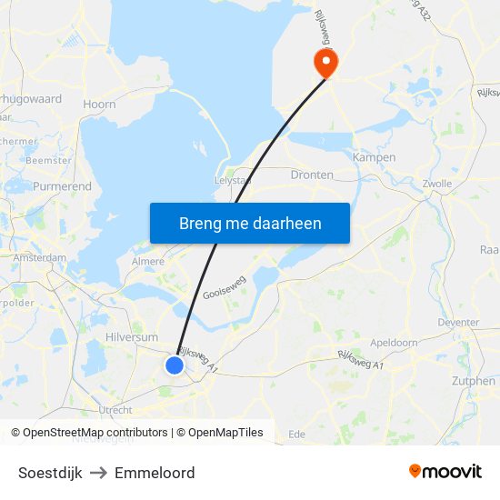 Soestdijk to Emmeloord map