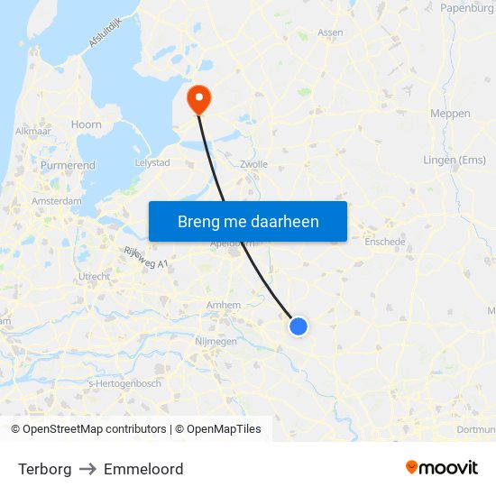 Terborg to Emmeloord map