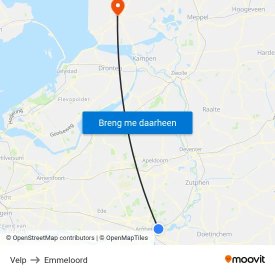 Velp to Emmeloord map