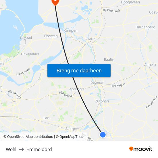 Wehl to Emmeloord map