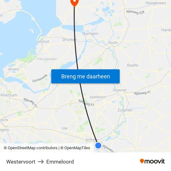 Westervoort to Emmeloord map
