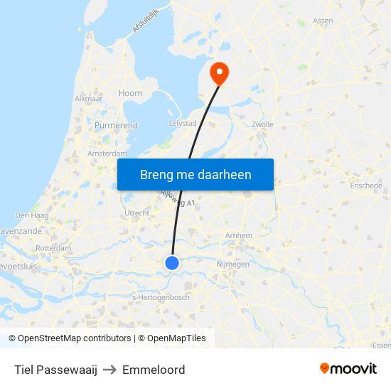 Tiel Passewaaij to Emmeloord map