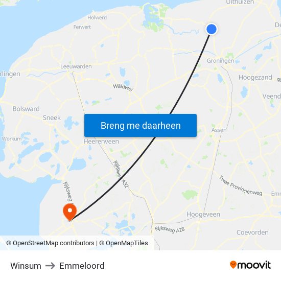 Winsum to Emmeloord map