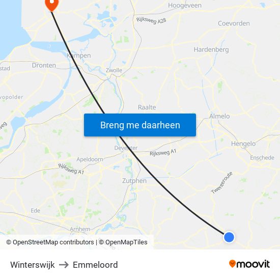 Winterswijk to Emmeloord map
