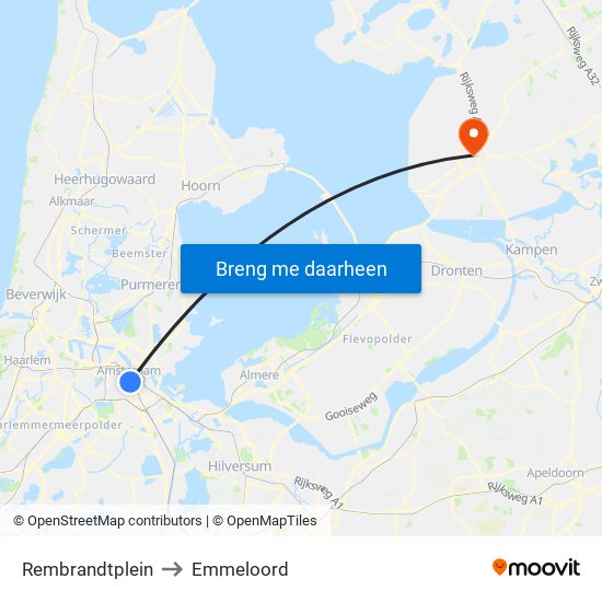 Rembrandtplein to Emmeloord map