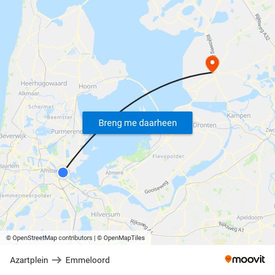 Azartplein to Emmeloord map