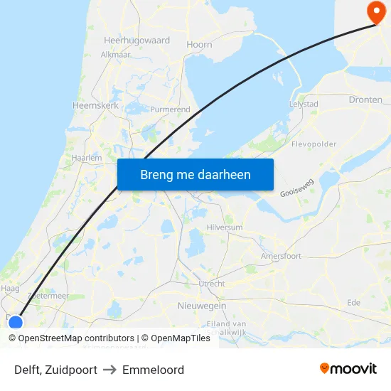 Delft, Zuidpoort to Emmeloord map