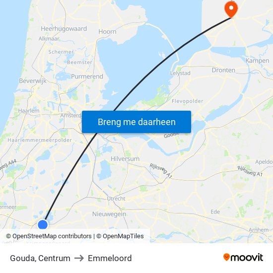 Gouda, Centrum to Emmeloord map