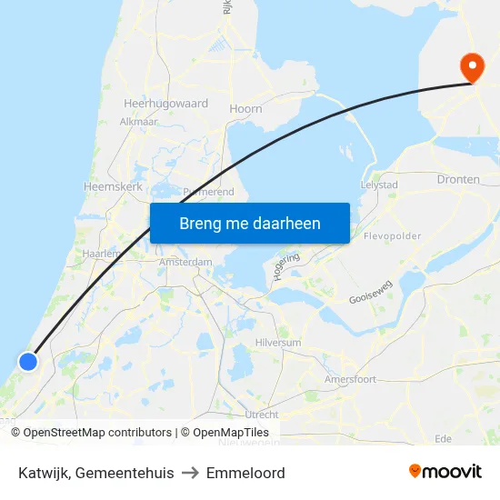 Katwijk, Gemeentehuis to Emmeloord map