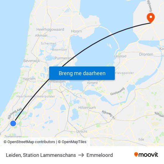 Leiden, Station Lammenschans to Emmeloord map