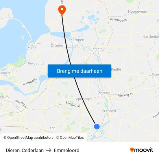 Dieren, Cederlaan to Emmeloord map