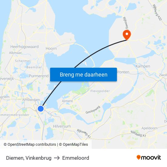 Diemen, Vinkenbrug to Emmeloord map