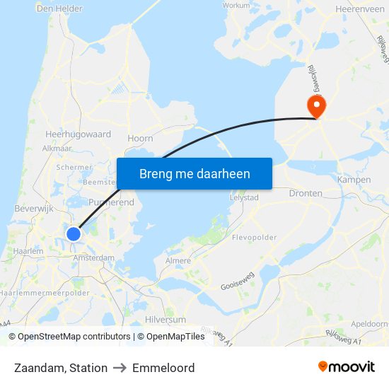 Zaandam, Station to Emmeloord map