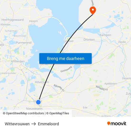 Wittevrouwen to Emmeloord map