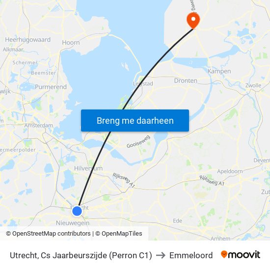 Utrecht, Cs Jaarbeurszijde (Perron C1) to Emmeloord map