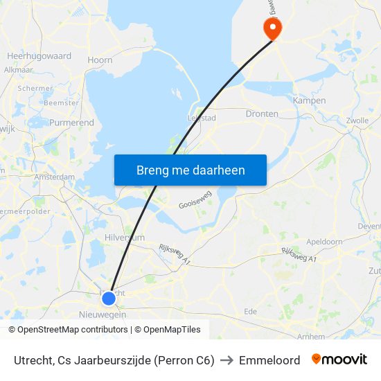 Utrecht, Cs Jaarbeurszijde (Perron C6) to Emmeloord map