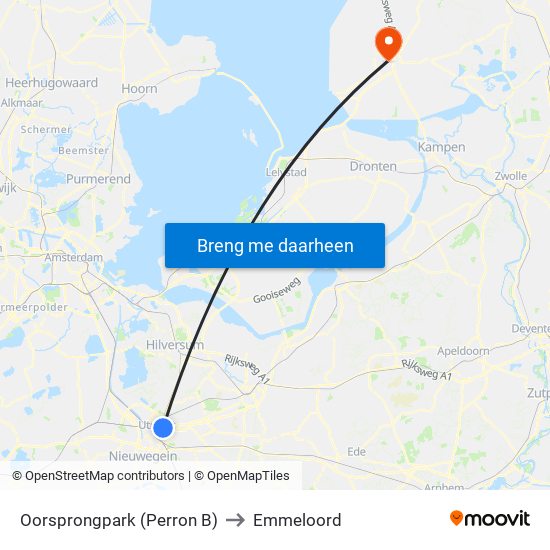 Oorsprongpark (Perron B) to Emmeloord map