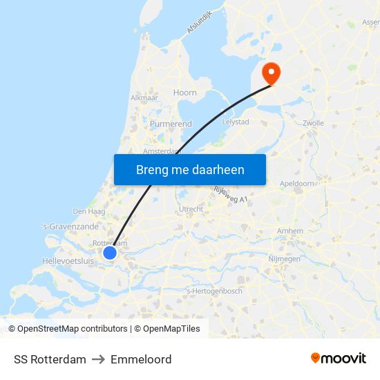 SS Rotterdam to Emmeloord map