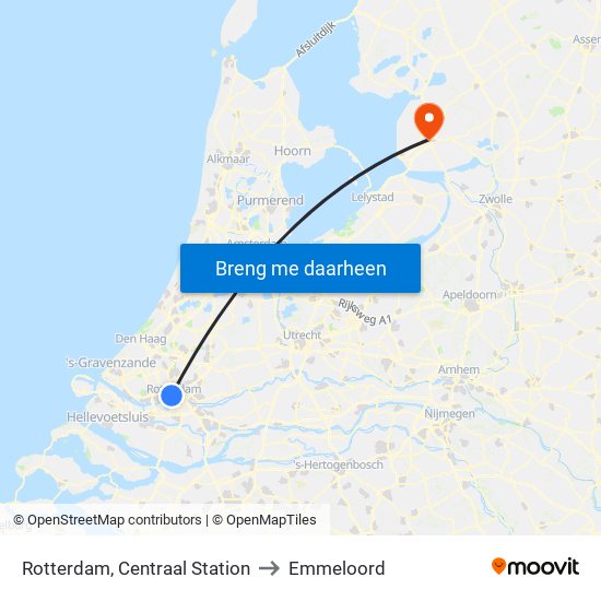 Rotterdam, Centraal Station to Emmeloord map