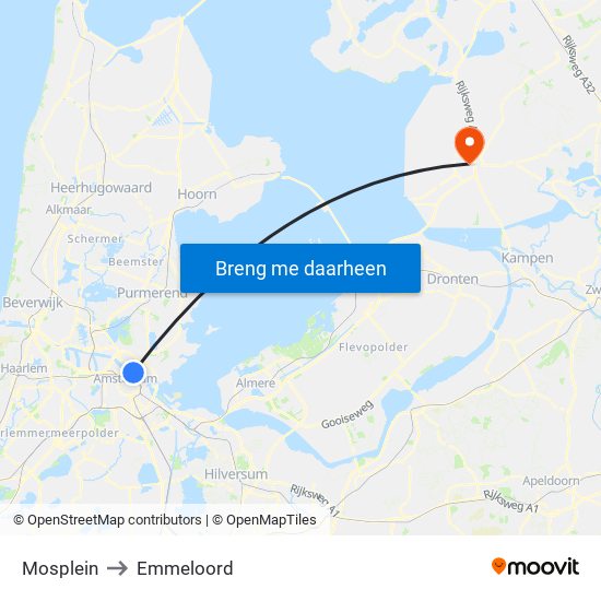 Mosplein to Emmeloord map