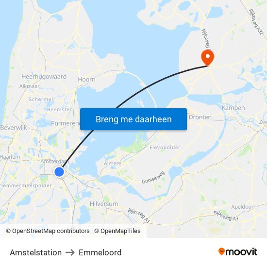 Amstelstation to Emmeloord map