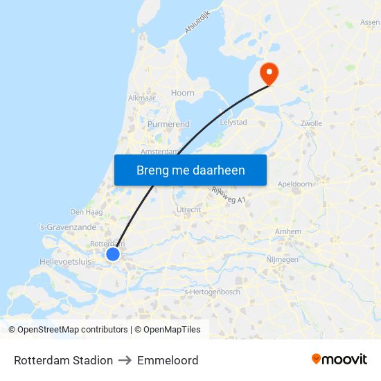 Rotterdam Stadion to Emmeloord map