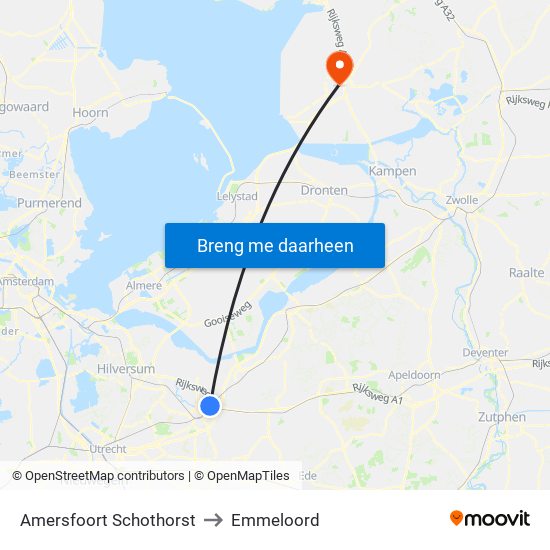 Amersfoort Schothorst to Emmeloord map