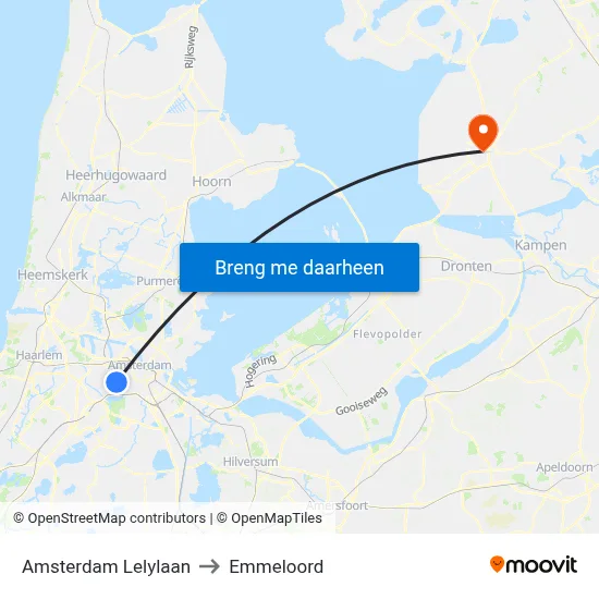 Amsterdam Lelylaan to Emmeloord map