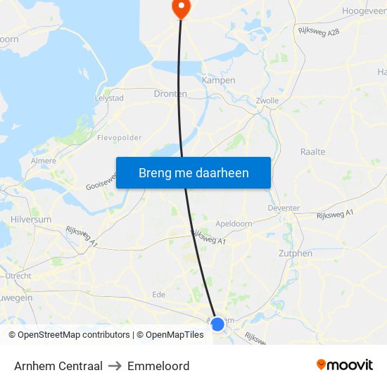 Arnhem Centraal to Emmeloord map