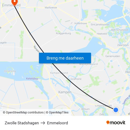 Zwolle Stadshagen to Emmeloord map