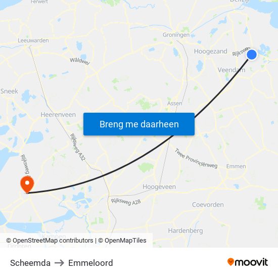 Scheemda to Emmeloord map