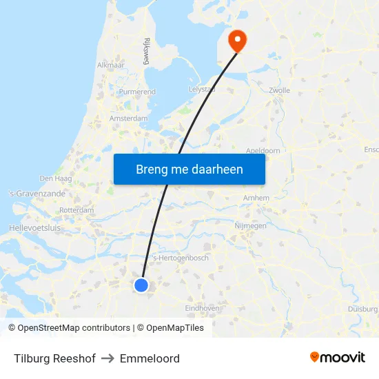 Tilburg Reeshof to Emmeloord map