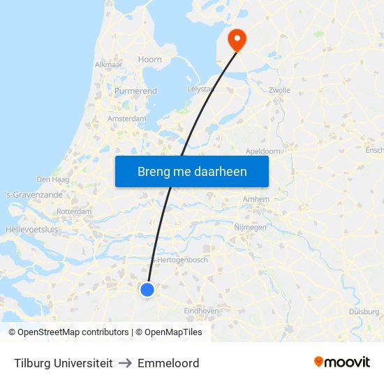 Tilburg Universiteit to Emmeloord map