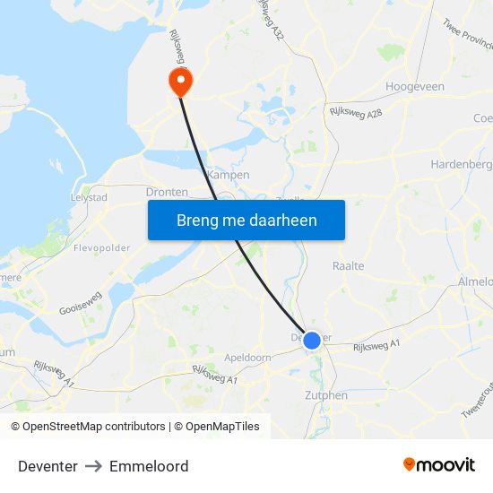 Deventer to Emmeloord map