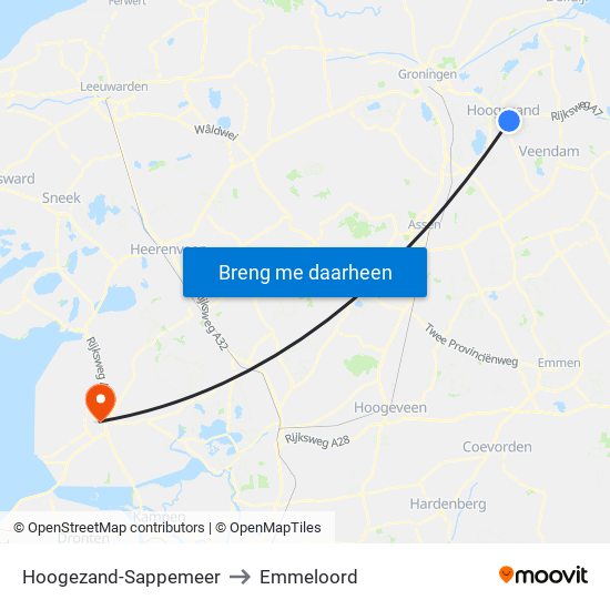 Hoogezand-Sappemeer to Emmeloord map