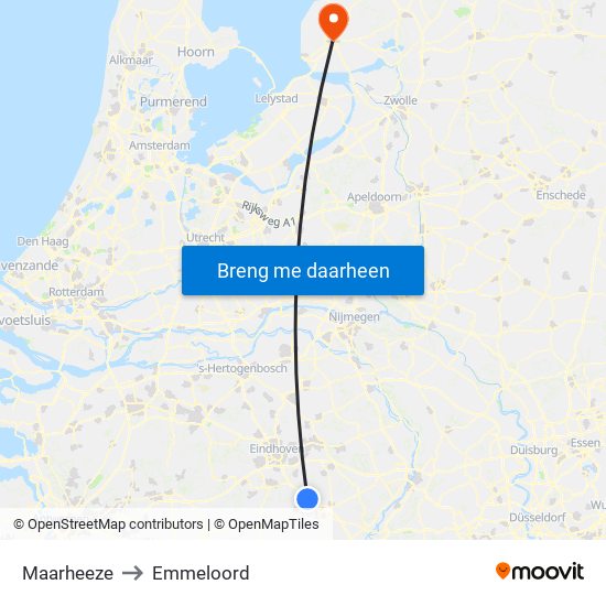 Maarheeze to Emmeloord map