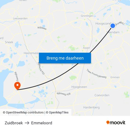 Zuidbroek to Emmeloord map