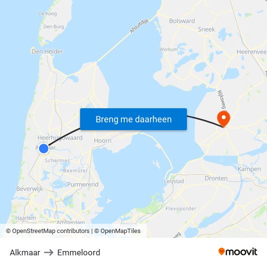 Alkmaar to Emmeloord map