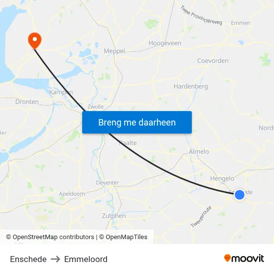 Enschede to Emmeloord map