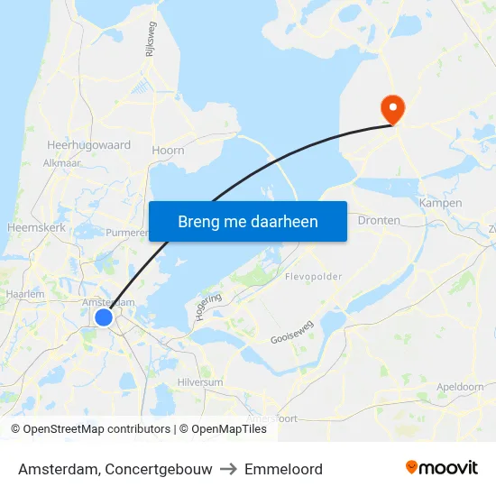 Amsterdam, Concertgebouw to Emmeloord map