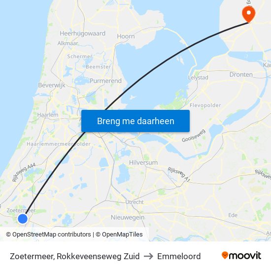 Zoetermeer, Rokkeveenseweg Zuid to Emmeloord map