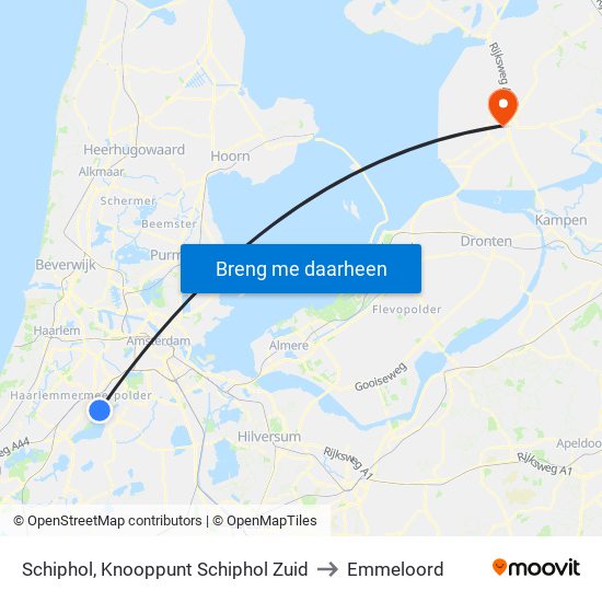 Schiphol, Knooppunt Schiphol Zuid to Emmeloord map